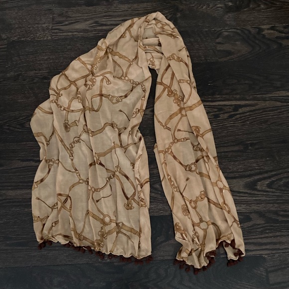 Gold Equestrian Bridle Rope & Chain Print Scarf Neck Wrap - Picture 2 of 7